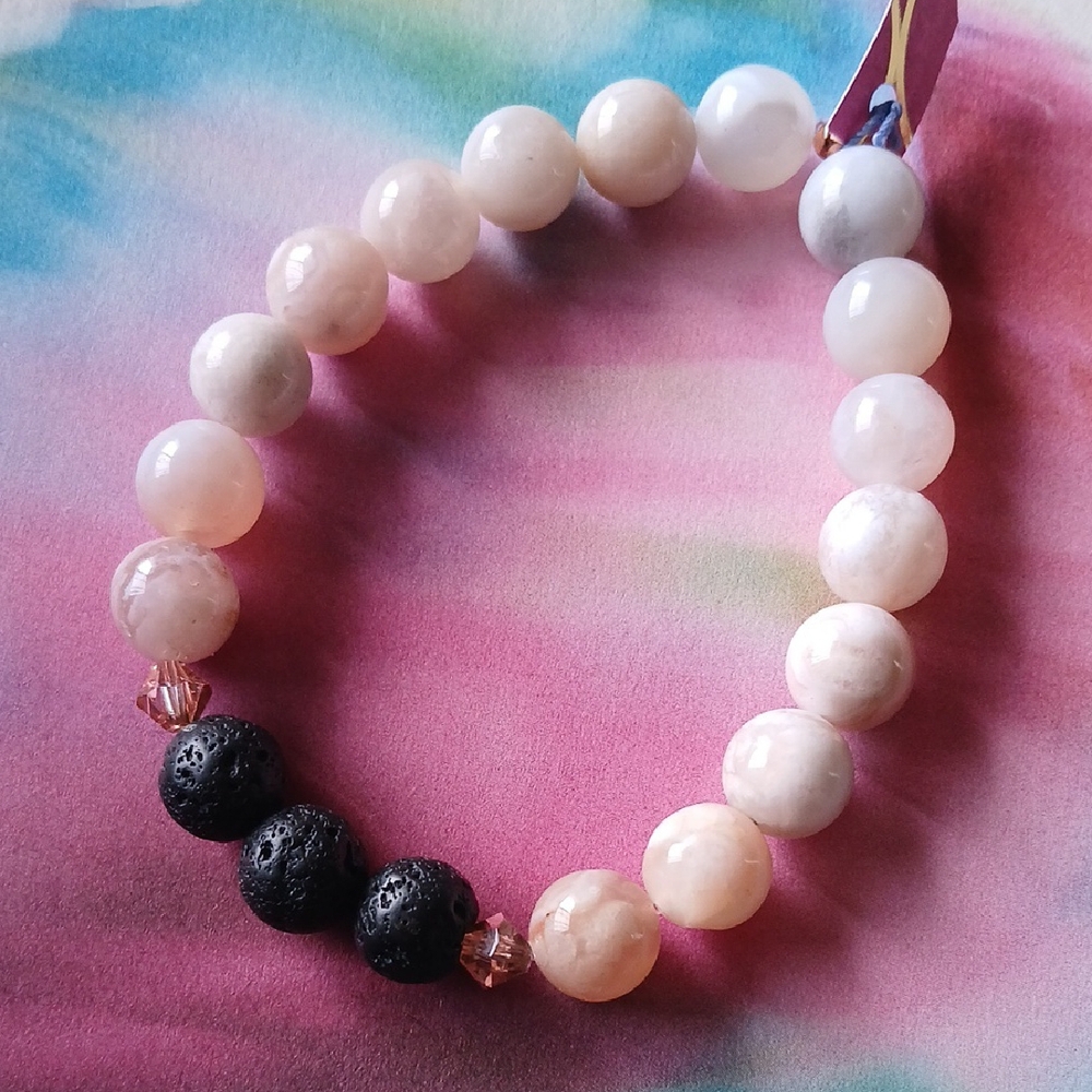 🎉SOLD🎉Elegant Morganite Bracelet with Lava Rocks